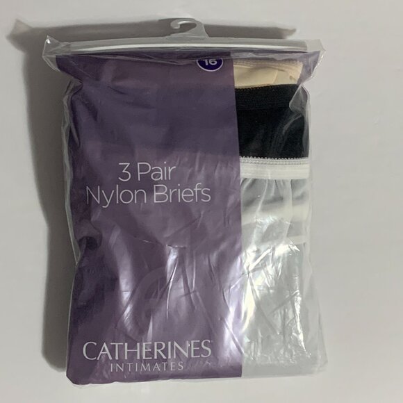 Catherines Brief Panties Underwear 3 Nylon Pack White Beige Black Plus 16 or 6X - Picture 1 of 4